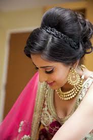 Up Do Back Puff With Ghagra Choli Bridal Hair Buns Indian Bridal Hairstyles Beautiful Wedding Hair
