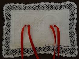 Misura finale del cuscino (non contando il bordo) 19 cm x 19 cm. Creazioni Cuscini Per Fedi Portafedi In Pizzo Di Cantu
