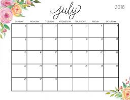 July 2018 Floral Calendar Calendario Editable Plantilla Calendario Calendario Tumblr