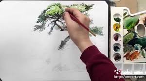 Cranes, pine trees and sea with a sky full of golden clouds. How To Paint The Pine Tree By Um Kyoungho Youtube
