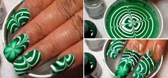 Paddy's day inspired nail designs. Simple St Patrick S Day Diy Water Marble Nail Art