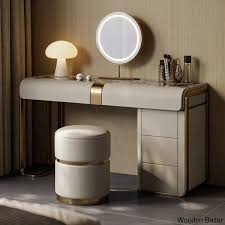 Modern Gray Makeup Vanity Set With Side