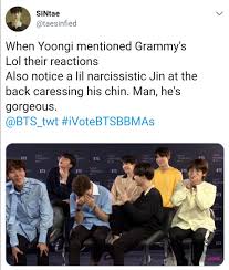 Twitter memes from the 2020 grammy awards. It S Okay For Jin To Be A Narcissist He Is Beautiful And Confident Bts Memes Bts Funny Bts Boys
