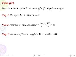 Multiply each of those measurements times the number of sides of the regular polygon What Is The Measure Of Each Interior Angle Of A Nonagon