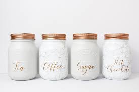 Set Of 4 Grey And Marble Tea Coffee Sugar Hot Chocolate Canisters Kilner Jar Copper Kitchen Tea Coffee Sugar Jars Kilner Jars Tea Coffee Sugar Canisters