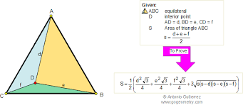 Online Geometry Problem 103 Equilateral Triangle Area Interior Point Heron College Sat Prep Elearning Online Ma Geometry Problems Learn Math Online Math