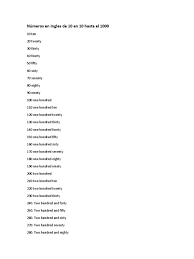 Numeros ingles 1 al 1000. Numeros En Ingles Docx