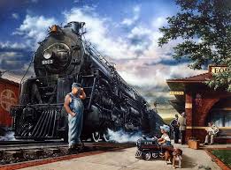 Artist Dan Hatala Unframed Steam Engine Railroad Print Whistle Stop Train Art Train Vintage Train