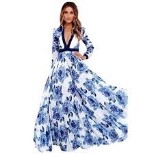 Desideri maggiori informazioni su abito lungo floreale? Sonnena Abito Lungi Abito Donna Eleganti Da Cerimonia Hot Stampa A Fiori A Maniche Lunghe Con Spalle Scoperte Vestito Lungo Da Donna Con Stampa Maxi Party Dress S Blu