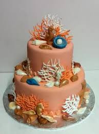 Wedding cake with edible sea shells and flowers. Coral Seashell Cake Decorated Cake By Michelle Cakesdecor