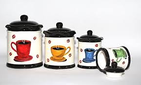 Stylish Set Of 4 Tuscany Hand Painted Coffee Bean Cup Themed Kitchen Canisters Coffee Decor Kitchen Colorful Coffee Coffee Kitchen