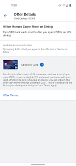 Aspire credit card is a great credit card if you have fair credit (or above). Hilton Aspire Spend 20 On Restaurants Get 20 Back Amex