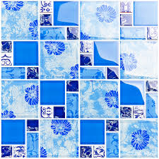 Blue Glass Mosaic Tiles Crackle Tile Hand Paint Tile Kitchen Wall Tv Wall Backsplashes Decor Klgt372