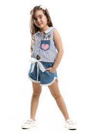 Mavi Kiz Cocuk Rakun Kot Sort Takim Denokids Trendyol Kot Sort Kizlar Cocuk Giyim