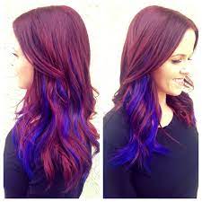 Violet Red Hair Cobalt Blue And Purple Extensions Done By The Amazing Missjen12 Hotheads Hairextensions Peekaboo Hair Purple Peekaboo Hair Purple Hair