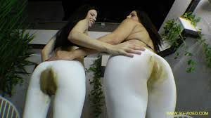 Scat Video | Pee videos | Scat into the mouth - Scat Domination White Scat  Pants - 2 Domina 1 Slave