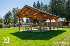 If you don't want a square or rectangular pergola, aakre says you can request diagonal or angled corners which fit the surroundings better in a naturalistic landscape. Timber Frame Pavilion Kits Pergola Kits Dc Structures