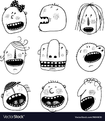 Funny Characters Collection Cartoon Style Various Funny Personalities Vector Monochrome Outline Illustration B Cartoon People Drawings With Meaning Doodles