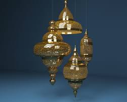 Hanging lamp in oriental style. 3d Model Moroccan Hanging Lamp Collection Gold Finish