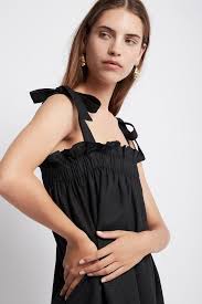 Allegro Gathered Tie Mini Dress In Black Aje In 2020 Mini Dress Linen Mini Dress Mini Black Dress