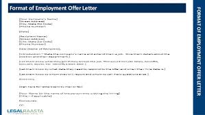 Sample of job appointment letter for new employees. Employment Offer Letter Format Template Legalraasta
