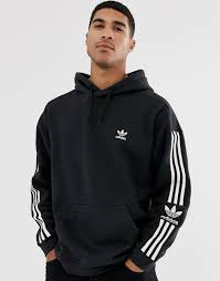 Black And White Adidas Hoodie Adidas Originals Hoodie With 3 Stripe Lock Up Logo In Black Black Adidasoriginals Hoodies Men Mens Sweatshirts Hoodie Adidas Men