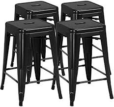 Black Bar Stools Set Of 4 Amazon Com Yaheetech 24 Inch Barstools Set Of 4 Counter Height Metal Bar Stools Indoor Outdoor Stackable Bartool In 2020 Metal Bar Stools Bar Stools Backless Stools