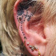 Check Out This Ear Curation Performed By Brandonwerenka A Fresh Helix Fourth Lobe Piercing With Jewe Circle Earrings Studs Ear Lobe Piercings Stud Earrings