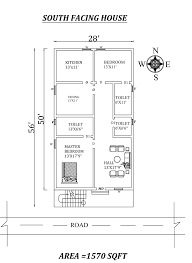 28 X56 2bhk Awesome South Facing House Plan As Per Vastu Shastra Autocad Dwg And Pdf File Details In 2020 South Facing House House Plans Indian House Plans