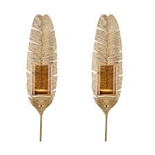 Search results for wrought iron wall candle holders. Ava 17 Gold Feather Wall Candle Sconces Set Of 2 Walmart Com Walmart Com