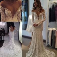 2019 Berta Vintage Lace Wedding Dresses Mermaid Sheer Long Sleeves Backless Off Shoulder Beach Bridal Gowns Plus Size Wedding Gown 2015 Bridal Gown Designers Fr Vestidos De Novia De Encaje Vintage