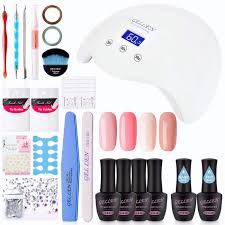 Gellen Gel Nail Polish Starter Kit With Nail Dryer Light Selected 4 Colors With Top Base Coats Shiny Rhinestones Nail Art Designs Manicure Tools