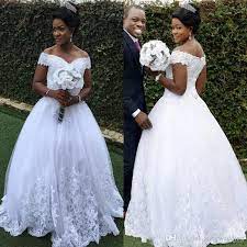 Discount2019 Plus Size Lace Wedding Dresses South African A Line Off The Shoulder Appliques Sequins Bridal Gowns Arabic Wedding Gowns Custom Made From Sukyweddi Short Sleeve Bridal Gown Backless Bridal Gowns