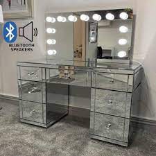 Vanity living white hollywood makeup mirror with lights, dressing table mirror, led wall mounted and table top mirror for makeup with 10 dimmable led bulbs. Hollywood Glass Dresser Tabletop Mirror With Bluetooth Speaker