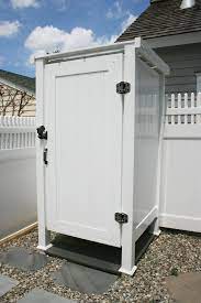 Creeping jasmine blooms above an outdoor shower set into a trellis fence in san francisco. Pvc Outdoor Shower Enclosures Phoenix Manufacturing Outdoor Shower Enclosure Outdoor Toilet Outdoor Shower
