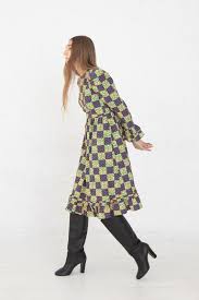 Batsheva Collarless Long Prairie Dress In Purple Patchwork Cotton Shopperboard