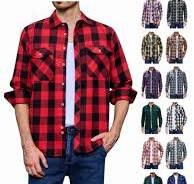 sogami Mens Long Sleeve Red Plaid Flannel Shirts Casual Button Down Regular  Fit