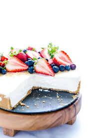 Carefully lift up the cake pan about 6 inches from the work surface and drop it back down to release any trapped air bubbles. Easy No Bake Cheesecake Recipe What The Fork