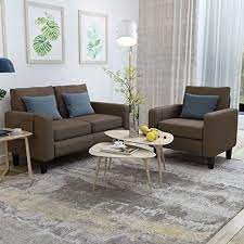 Mecor 2 Piece Living Room Sofa Set Modern Fabric Couch Furniture Upholstered Single Sofa Chair And Lovese Living Room Sofa Set Modern Sofa Set Living Room Sofa