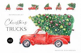 Check spelling or type a new query. Watercolor Red Christmas Truck Clipart Hand Drawn Vintage Red Truck With Christmas Tree Png In Illustrations On Yellow Images Creative Store