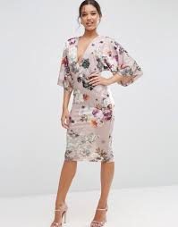 Asos Soft Mink Floral Kimono Pencil Dress At Asos Com Kimono Style Dress Kimono Fashion Bodycon Floral Dress