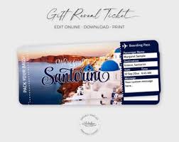 Santorini Travel Ticket, Greece Gift Ticket, Custom Airplane Ticket,  Santorini Boarding Pass