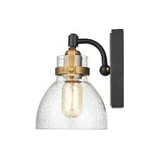 These are amazing farmhouse sconce lights that you can get. Wildsoul 40061bk 2 Modern Farmhouse 1 Light Armed Sconce Rustic Wood Backplate Glass Bathroom Vanity Wall Light Farmhouse Goals