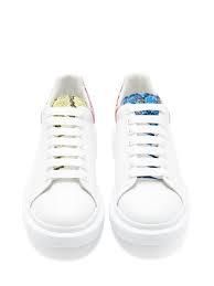 Raised Sole Snake Effect Leather Trainers Alexander