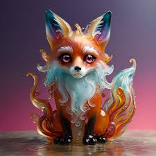 Free and customizeable a minimal 3d transluscent crystal fox sculpture with  glossy surface templates