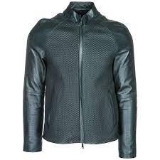 Emporio Armani Men S Leather Outerwear Jacket Blouson In Green Modesens Leather Outerwear Outerwear Jackets Armani Men