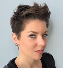 Thick hair and looking for your perfect hairstyle. Windswept Chocolatey Brown Fauxhawk Androgynous Haircut Short Hair Styles Thick Hair Styles