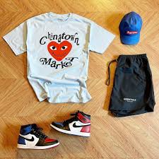 tmc on instagram what y all rocking outfitgrid outfitgrid chinatownmarkettee essentialsfogshorts su mens streetwear mens outfits streetwear shorts