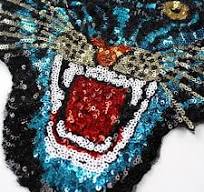 22x22cm Sequins Beaded Roar Tiger Applique Multi Color ...