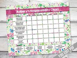 Chore Chart Printable Kids Chore Chart Floral Art Reward Chart Responsibility Chart Weekly Chore Chart Behavior Chart You Edit Pdf